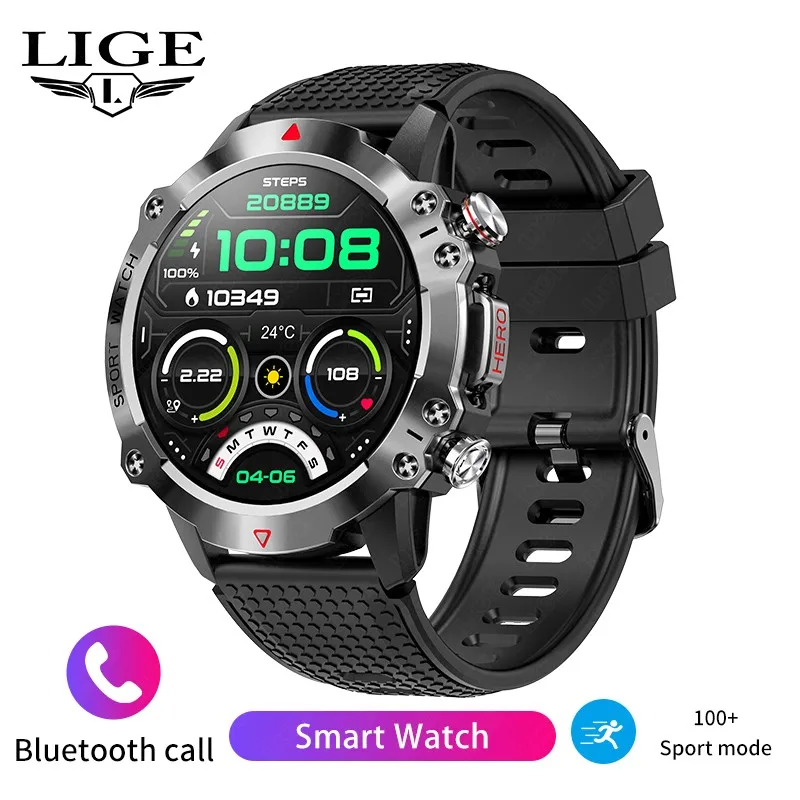 LIGE Men's Smartwatch Health Bracelet Heart Rate Sleep Monitoring Bluetooth Call Outdoor Waterproof Clearance Sale Smart Watches
