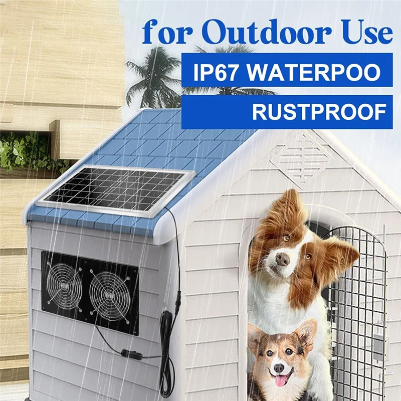 

ABKY-For Greenhouses Solar Exhaust Fans& Powered Fan With 15W Panel 2Pack High-Speed Brushless DC Ventilation