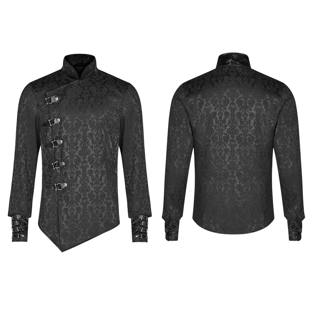 PUNK RAVE Men\'s Chinoiserie Steampunk Black Jacquard Bright Dragon Satin Shirts Gothic Party Club Long Sleeves Men Blouses Tops