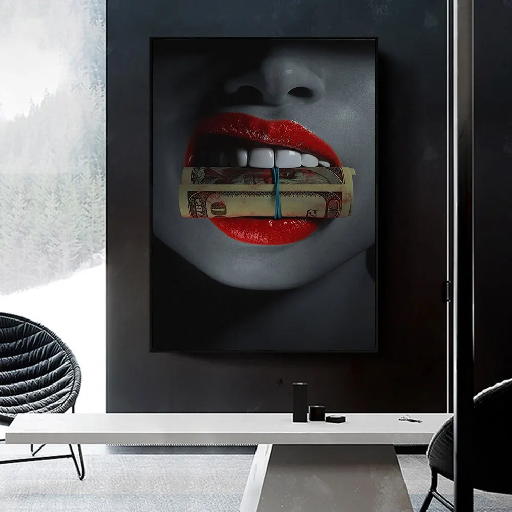 

Beautiful Red Lips Canvas Painting Sexy Girl Cash Posters And Prints Wall Art Fashion Woman Pictures For Room Home Cuadros Decor