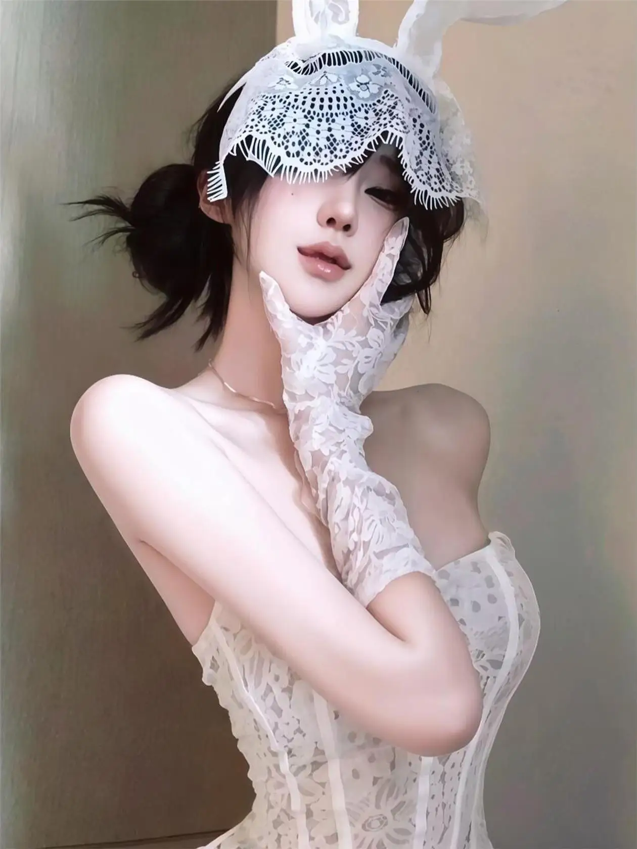 

loween Sexy Lace Bridesmaid Dr Women's Cosplay Rabbit Slim Fit Fibone Skirt White Wrap around ort Skirt