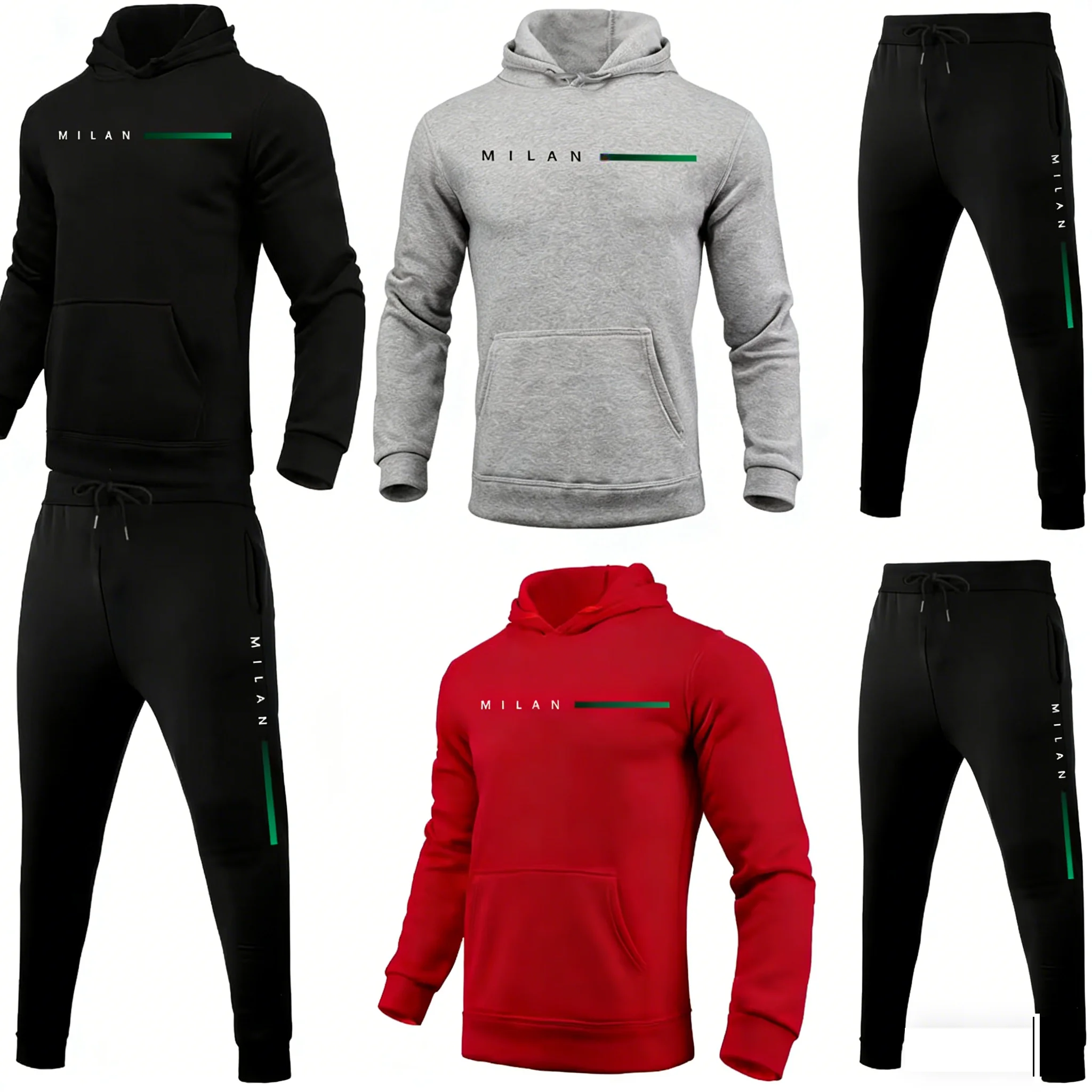 

Men's Velvet Thickened Sports Set New York Letter Printed Spring and Autumn Hoodie Set Long Sleeve Casual Comfortable Pocket Hoo