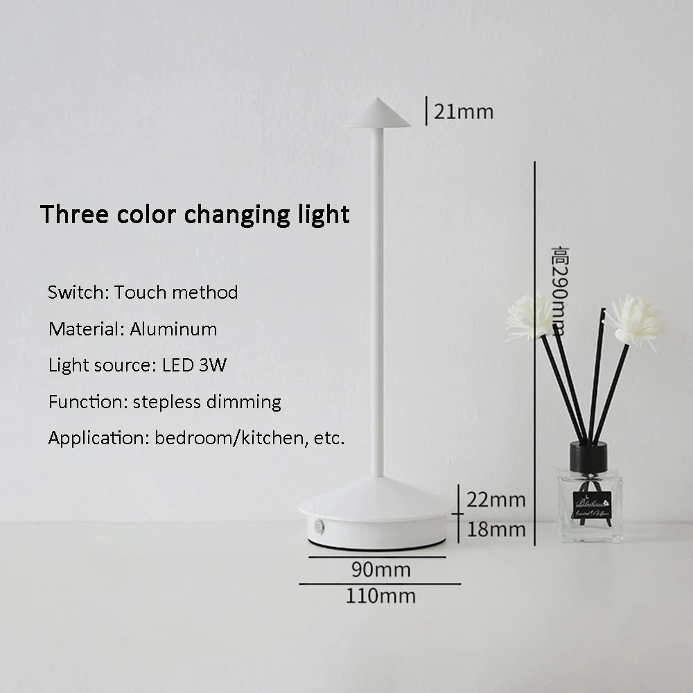 Dobíjecí stůl LED lampa dotek senzor noc psací stůl lampa pro restaurace hotel pult ložnice 3čepel barva temperatures stepless stmívání