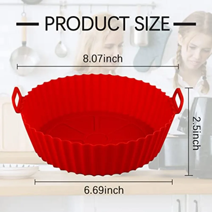 Air Fryer Silicone Liners Pot, 8 inch Air Fryer Basket Liners, Silicone Baking Tray Pots for 3 to 5 Qt for Air fryer Oven Reusa