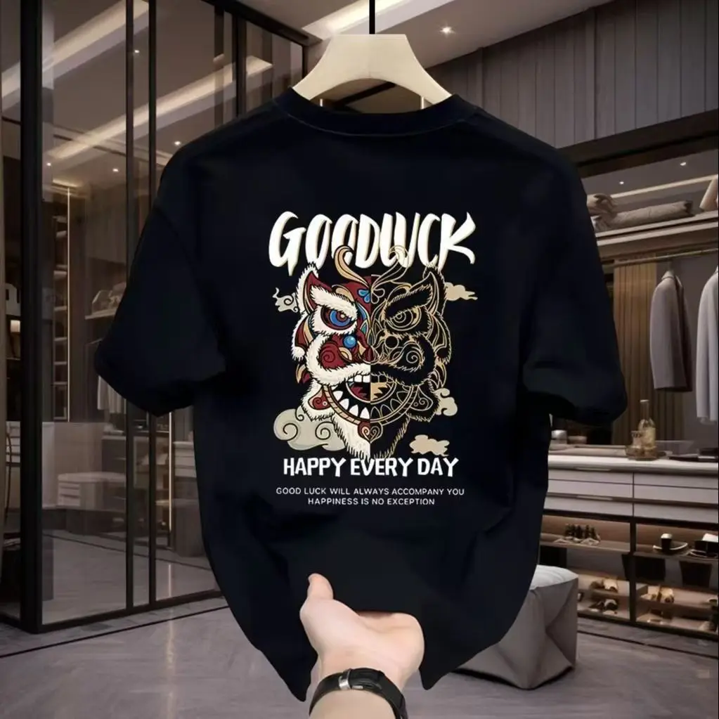 

American Sle round Ne T-irt Top Haome Summer Trendy Brand Youth ort Sve Heavyweight Loose Street Sle ex