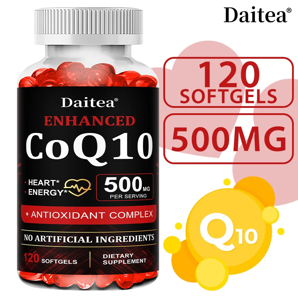 

120PCS Coenzyme Q10 Capsules - 500 Mg, Provides Energy Vitamins Health Food Organic Ultra High Absorption COQ10