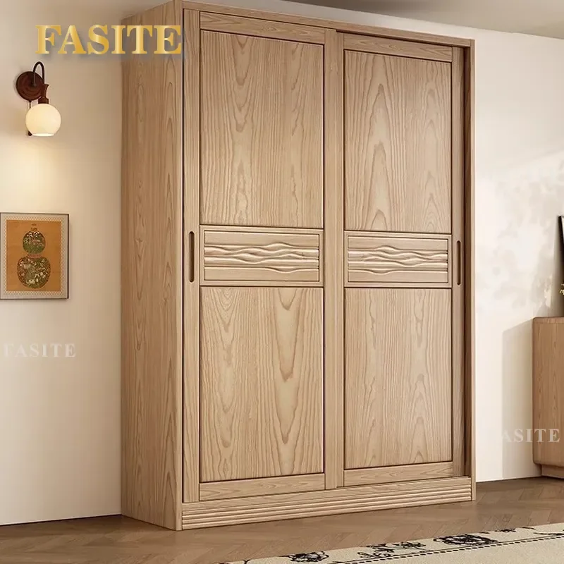 for Ash wood solid wood sliding door wardrobe Nordic style master bedroom modern simple diversified large capacity storage