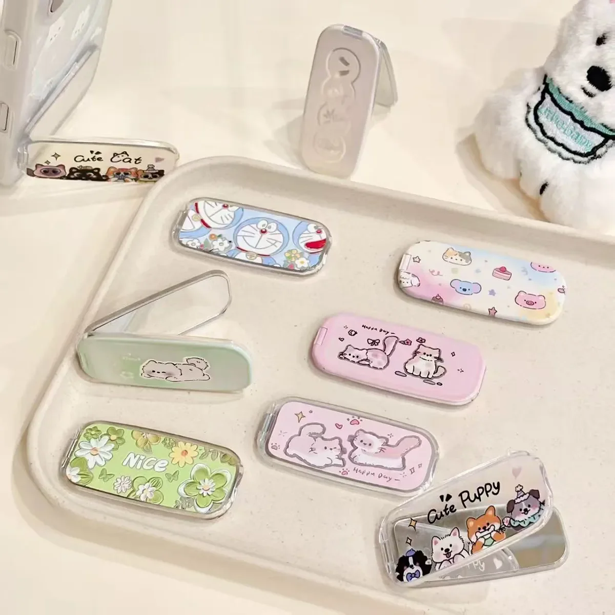 

Kitten Makeup Mirror Folding Invisible Cartoon Phone Holder Cute Portable Back Sticker New Desktop Universal Adhesive Support