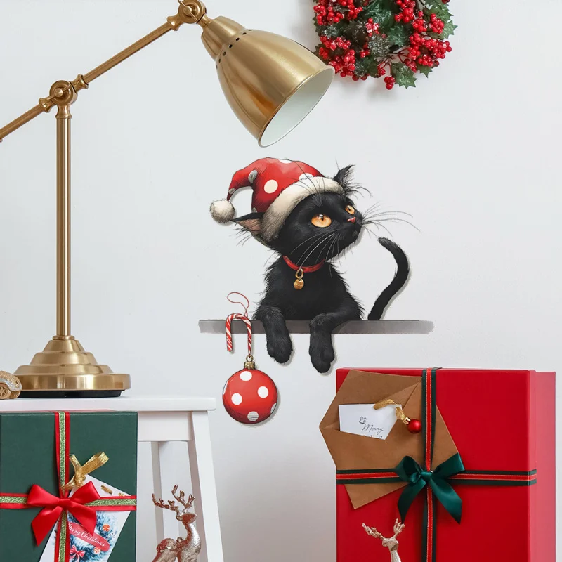 

fun-f891 Creative Christmas Atmosphere Little Black Cat Living Room Entrance Home Decoration Stickers Wholesale