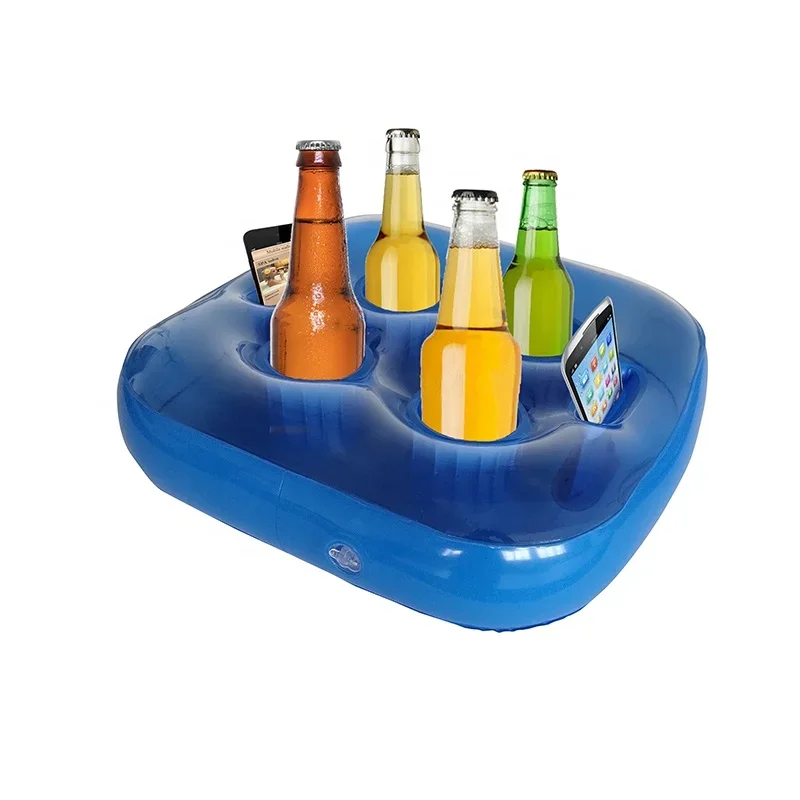 Precio barato, venta al por mayor, impresión personalizada, taza de PVC de 6 agujeros, bandeja flotante inflable, barra de hielo, soporte para bebidas, flotador