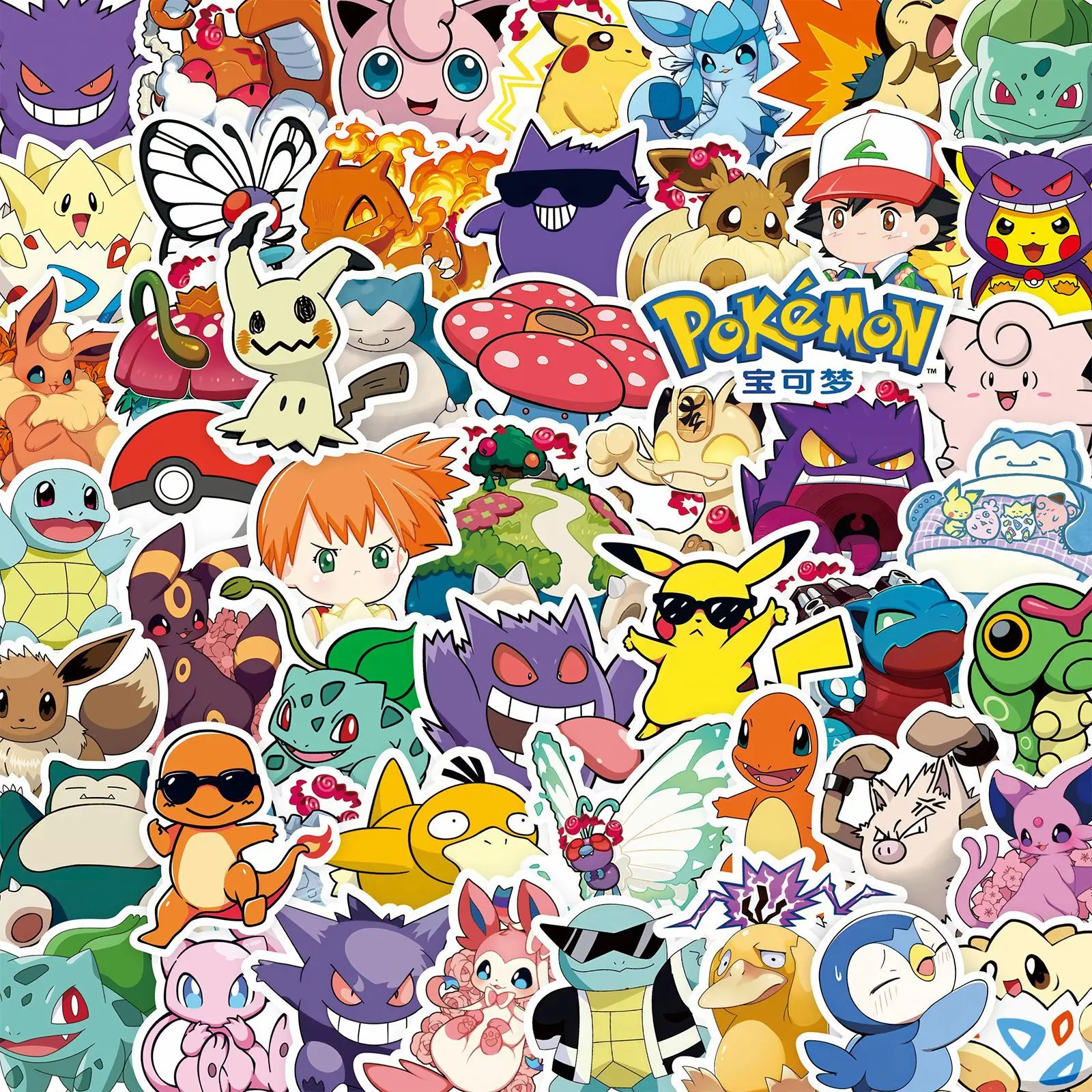 100 قطعة ملصقات بوكيمون أنيمي لطيف Kawaii بيكاتشو Eevee الكرتون الشارات المحمول الهاتف سكيت الغيتار لعبة أطفال باردة ملصق هدية