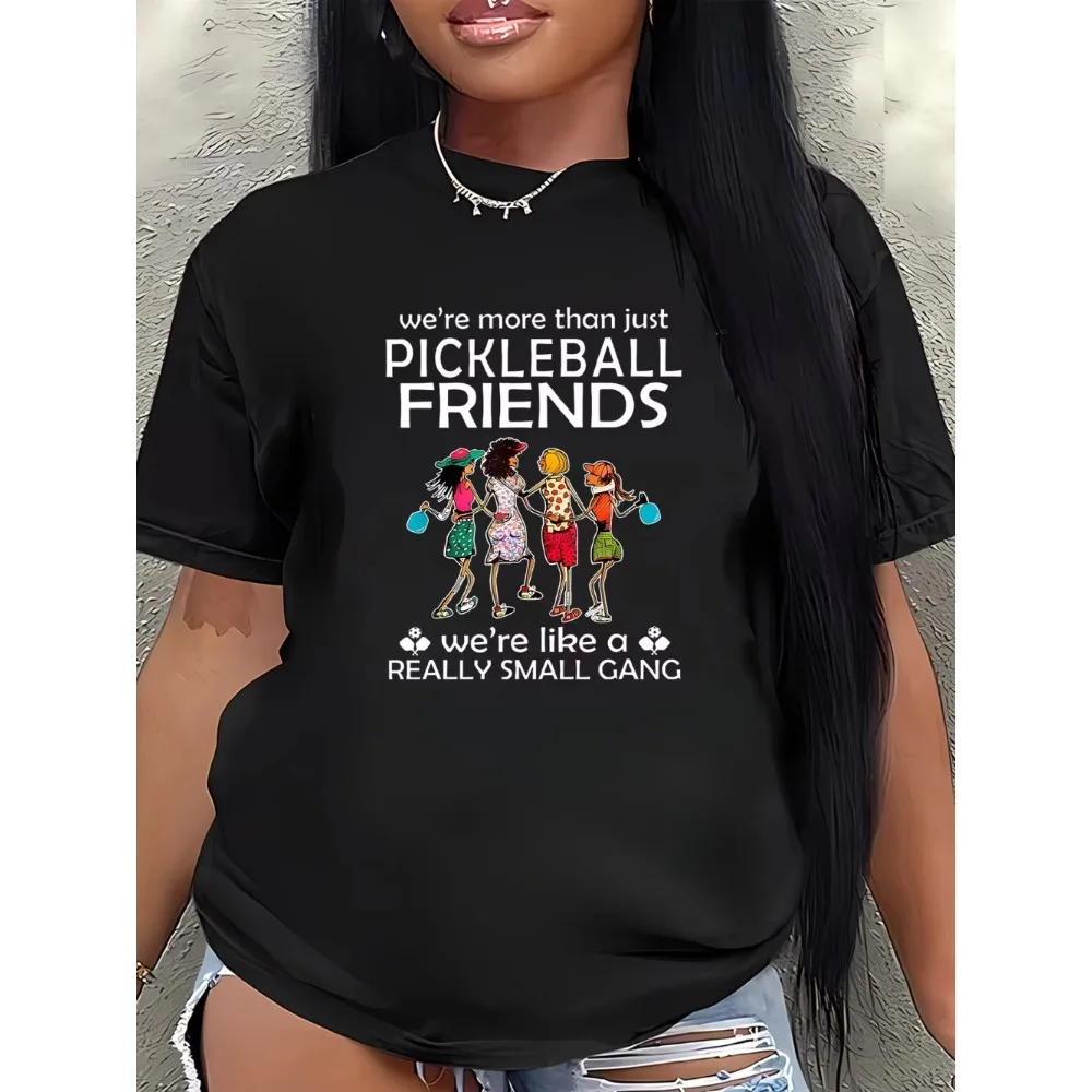 Funny Pickleball Friends Small Gang Printed T-Shirt Women Summer Short Sleeve Graphic Tee Casual Loose Tops Men's Fashion Tee