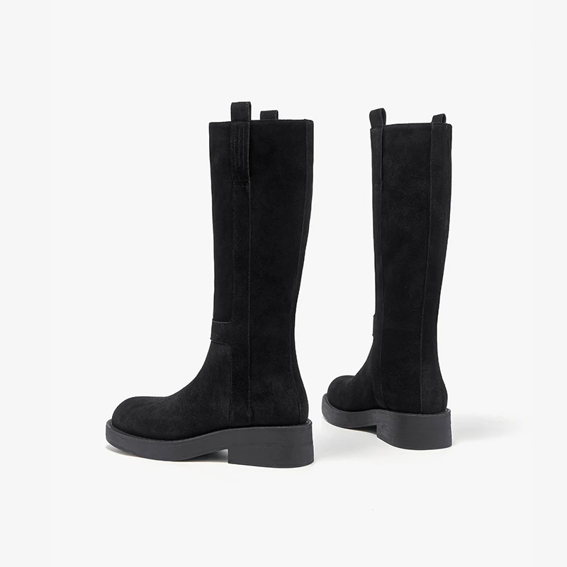BEAUTODAY Long Boots Women Cow Leather Round Toe Slip-on Suede Riding Boots Ladies Knee High Shoes Handmade 06144