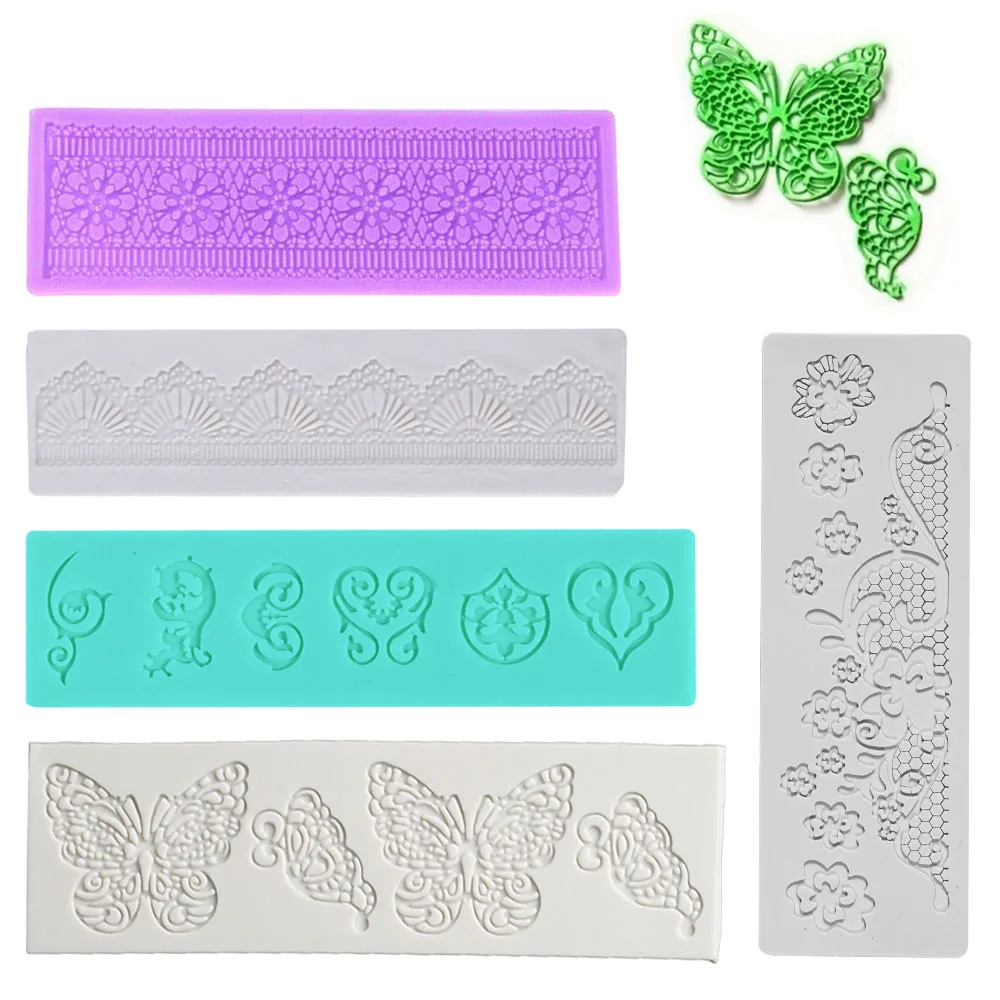 8 Pattern Novelty Silicone Lace Mat Butterfly,Flower Pattern Texture Impression Mat DIY Cake Border Decor