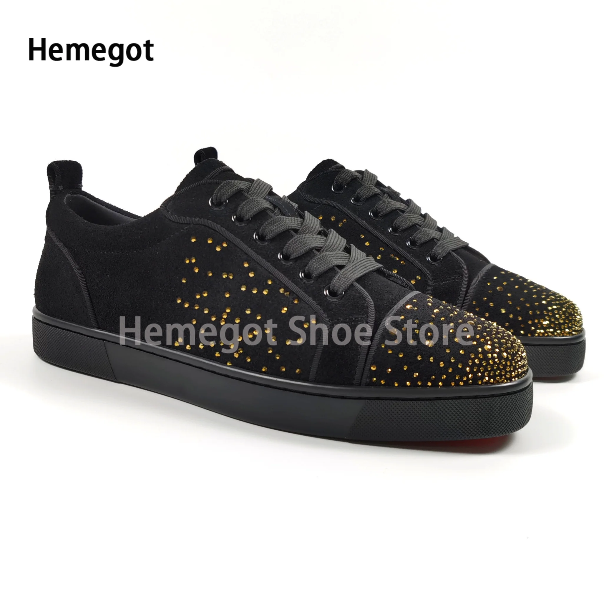 

Low Top Crystal Diamond Flat Shoes Men's Leather Lace-Up Breathable Trend Flat Shoes Casual Shoes Fashion Handmade Men Shoes