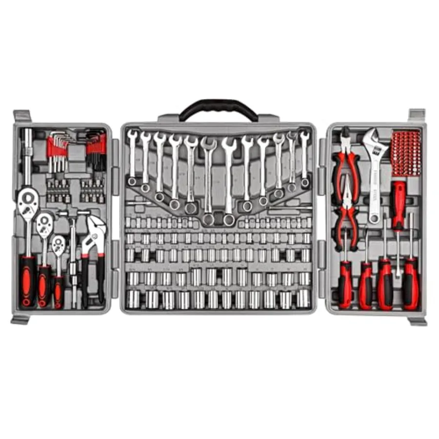 

s Ratchet Wrench Tool Set 1/4" and 3/8" and 1/2" Drive with SAE/Metric Sockets Kit in Plastic Toolbox