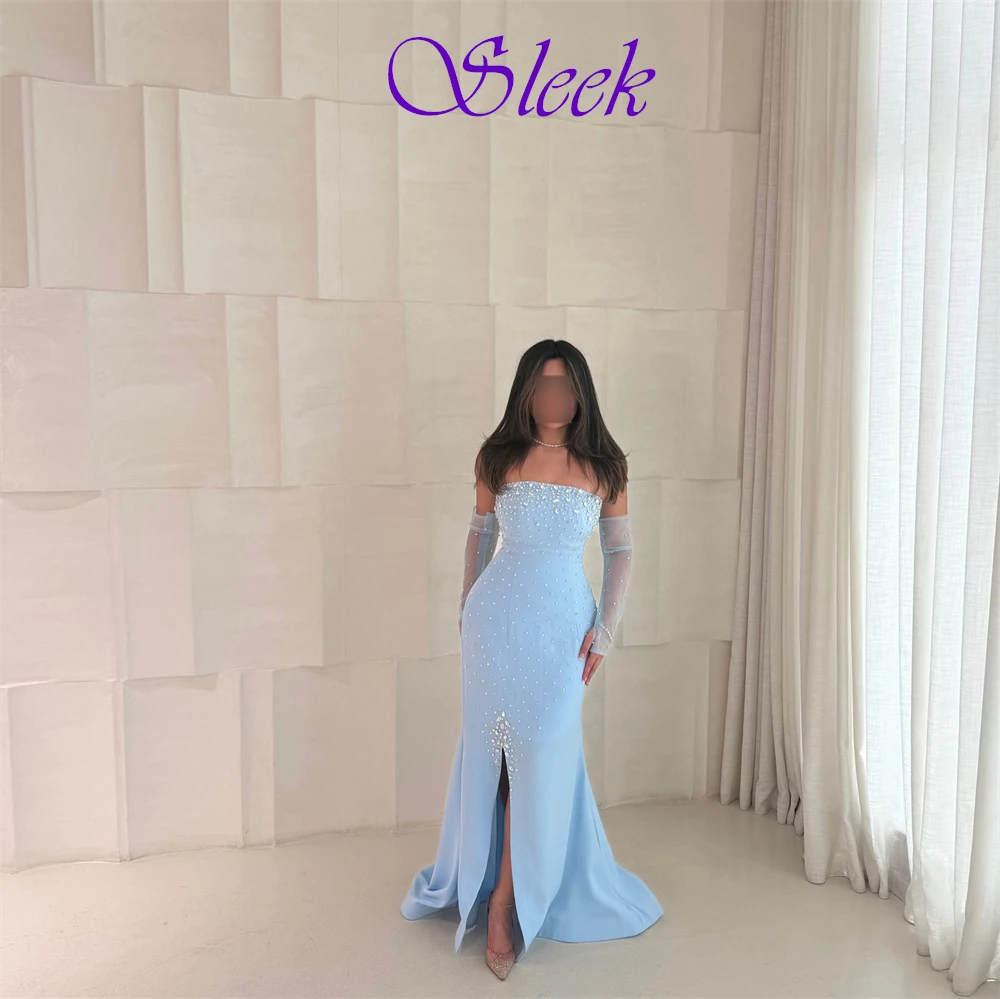 Customized Temperament Jersey Evening Dress Luxury Strapless Prom Dress Graceful Crystal Mermaid Special Occasion Gowns