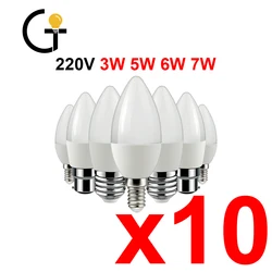 10 sztuka świeca Led żarówka C37 3w 5w 6w 7w ciepły biały zimny biały światło do jazdy dziennej B22 E14 E27 AC220v-240v 6000k dla domu lampa dekoracyjna