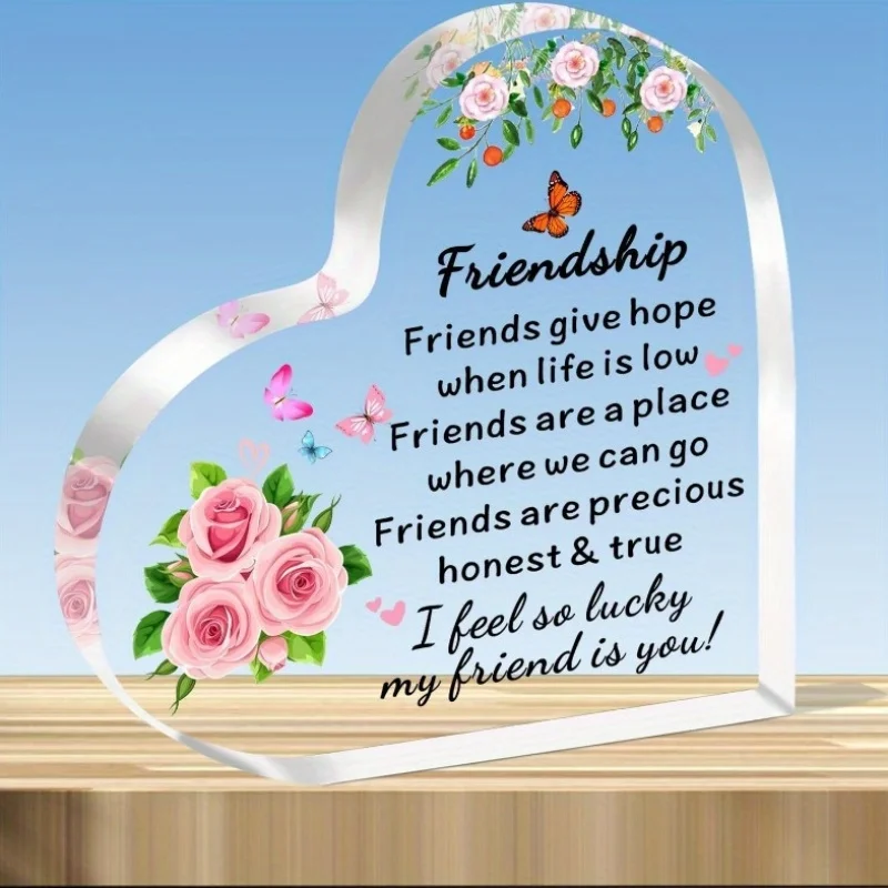 Friendship Crystal Heart Plaque, Inspirational Gift for Female Best Friend Birthday Christmas Graduation Long Distance Relations