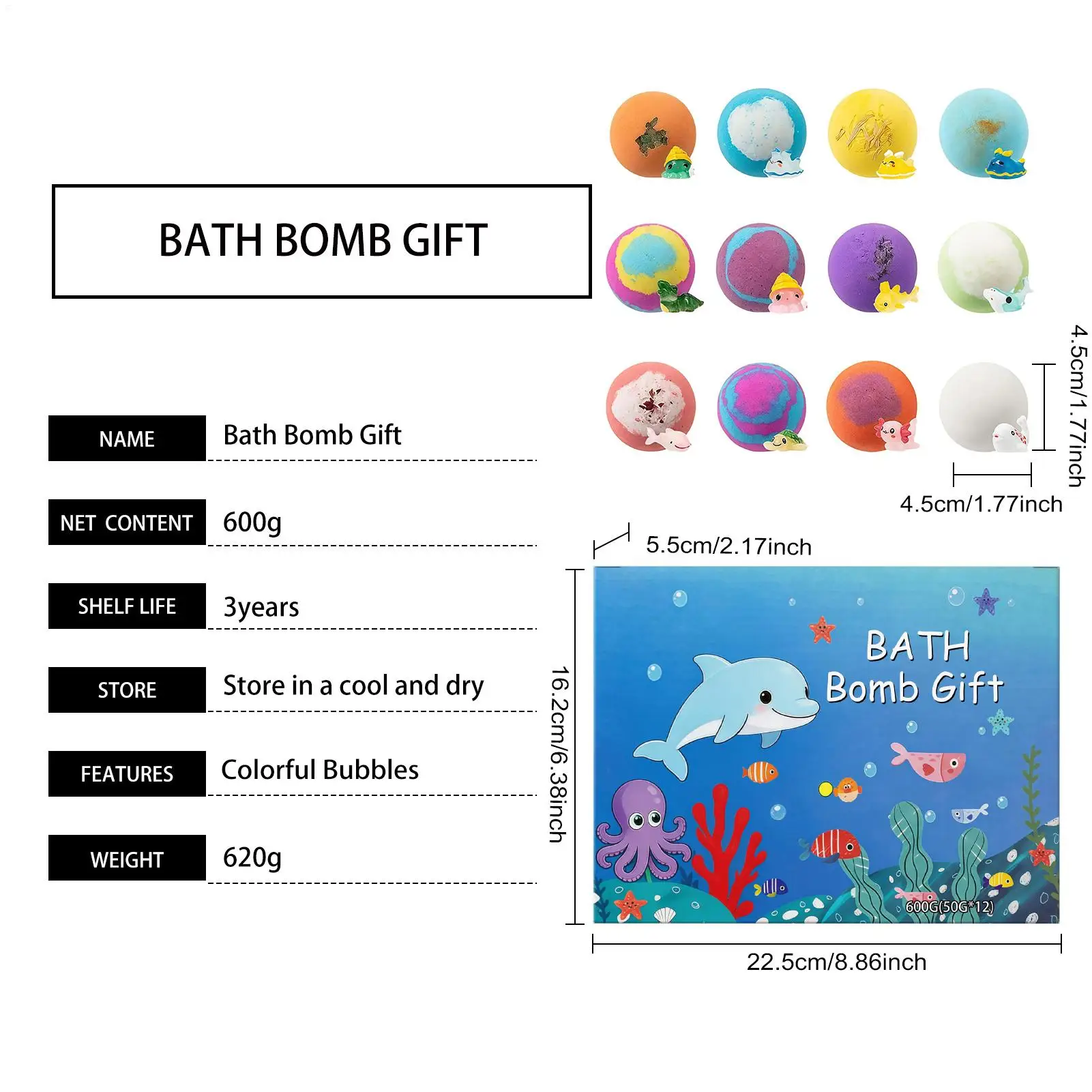 12pcs Bath Ball, Ocean Bath Salt Balls, Children's Bath Ball Gift , Body Washing Fizzy Bath Salt Balls Boys Girls Birthday Gift