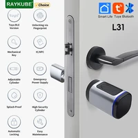 RAYKUBE L31 Tuya BLE cerradura electrónica inteligente con huella dactilar cerradura de cilindro de 60/70mm con aplicación Tuya/Llaves/desbloqueo de tarjeta IC