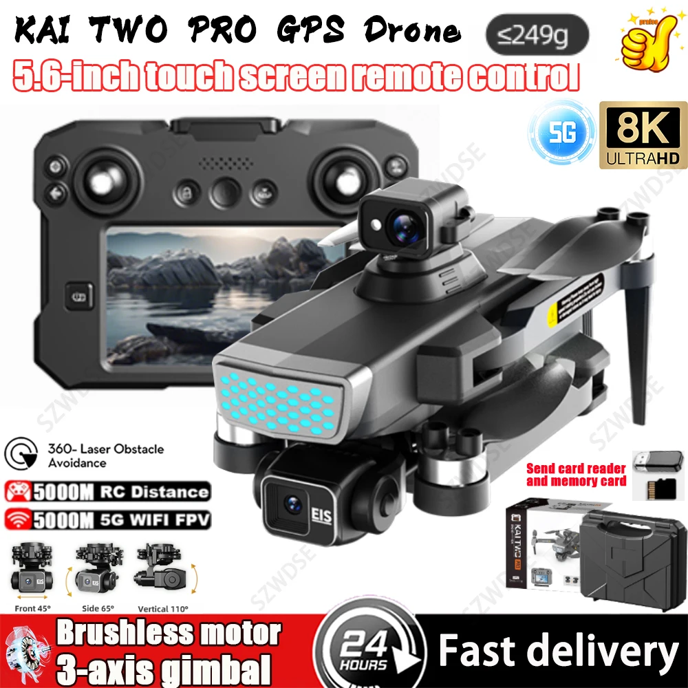 Professional 3-axis PTZ KAITWO PRO Drone 8K 5G with Screen Control 360° Laser Obstacle Avoidance Brushless Quadcopter GPS RC UAV