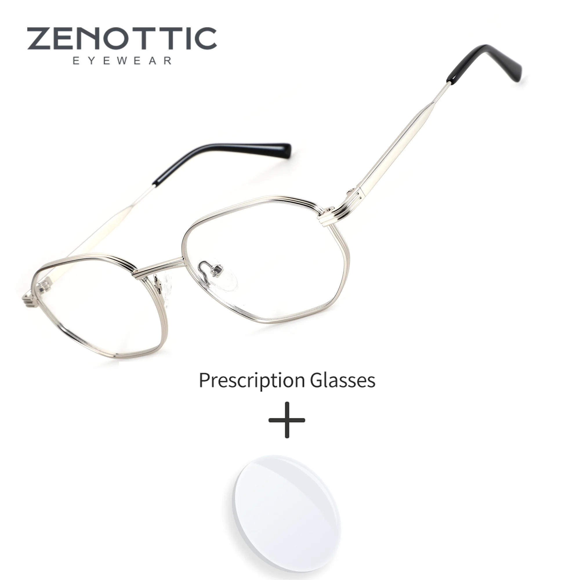 ZENOTTIC Gender Neutral M Size Octagonal Metal Optical Prescription Glasses Myopia Reading Anti Blue Light Office Eyewear