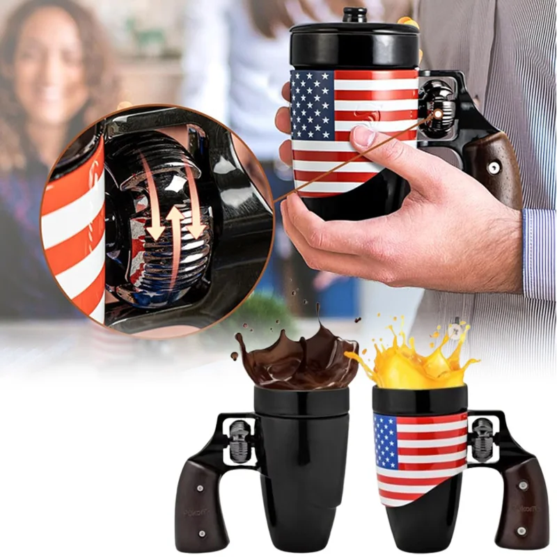Gun-Shaped Ceramic Coffee Mug for Men - Novelty Revolver Cup Gift for Dad, Fathers Day/Birthday Unique Black Tea Mug Office Use