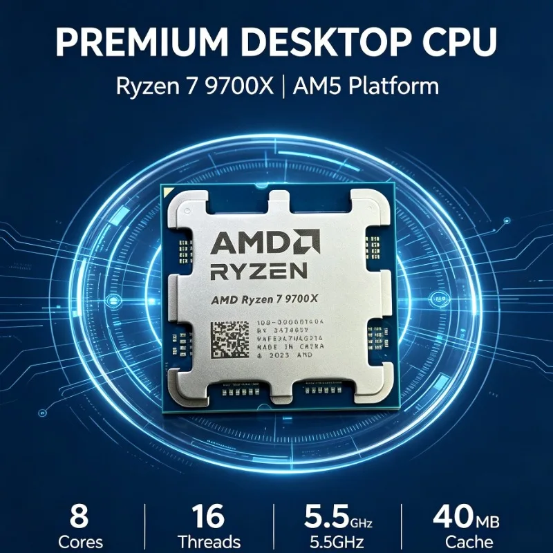 AM5 Series Desktop Processor Ryzen 7 9700X 8 Core 16 Thread 3.8GHz Base Frequency Without Fan