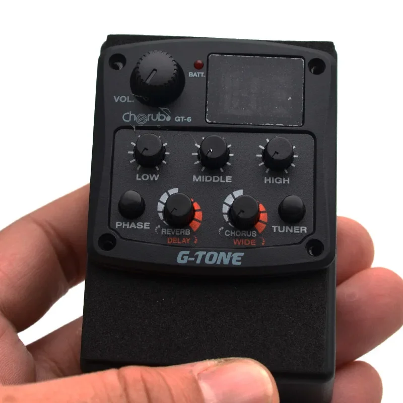 Cherub G-Tone GT-6 Acoustic Guitar Preamp, Piezo Pickup, 3-Band EQ Equalizer, LCD Tuner, Reverb, Delay, Chorus, Wide