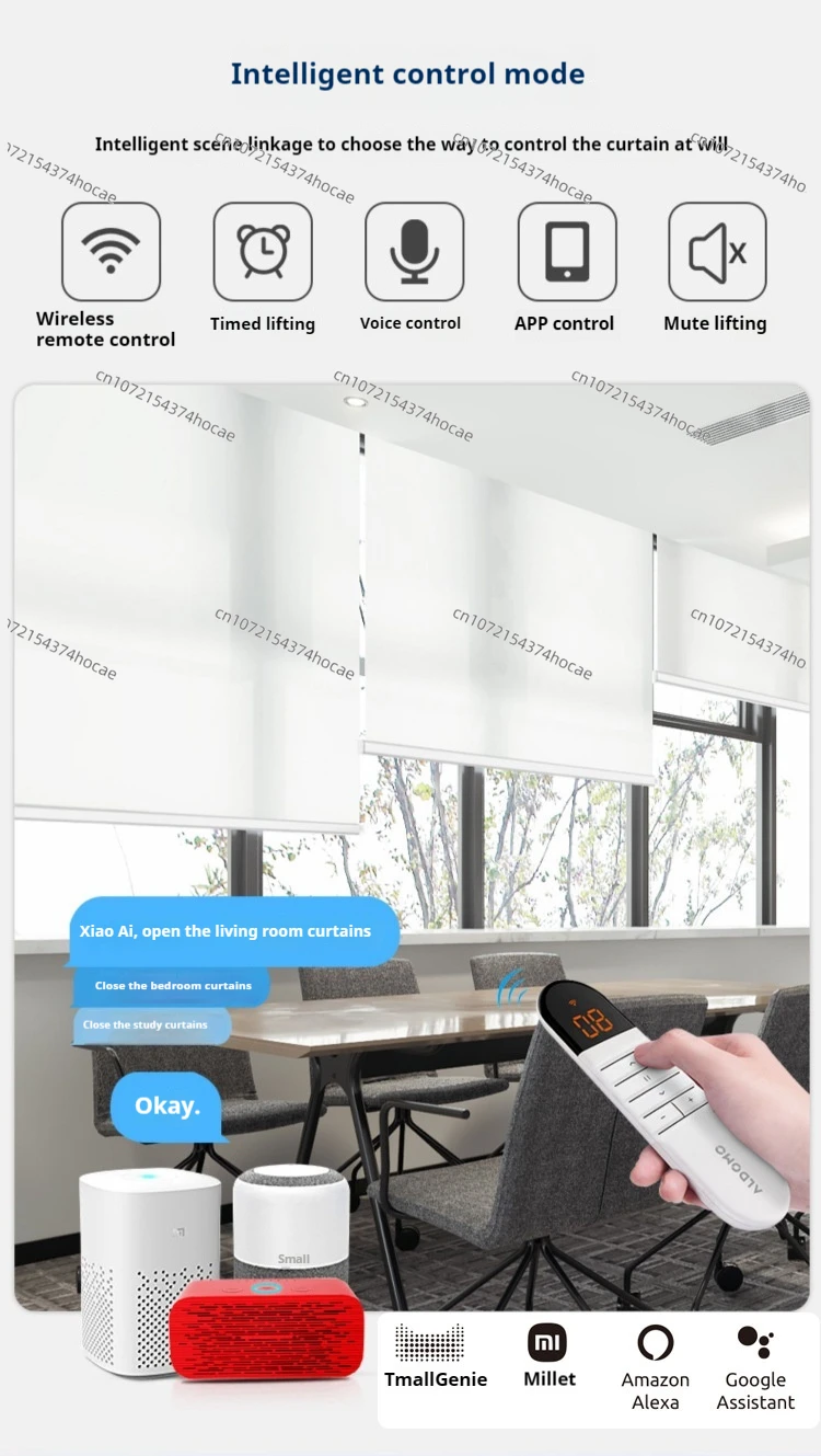 White Automatic Remote Roller Blinds Electric Tubular Motor Control Curtains with Blackout Feature for Home Shades