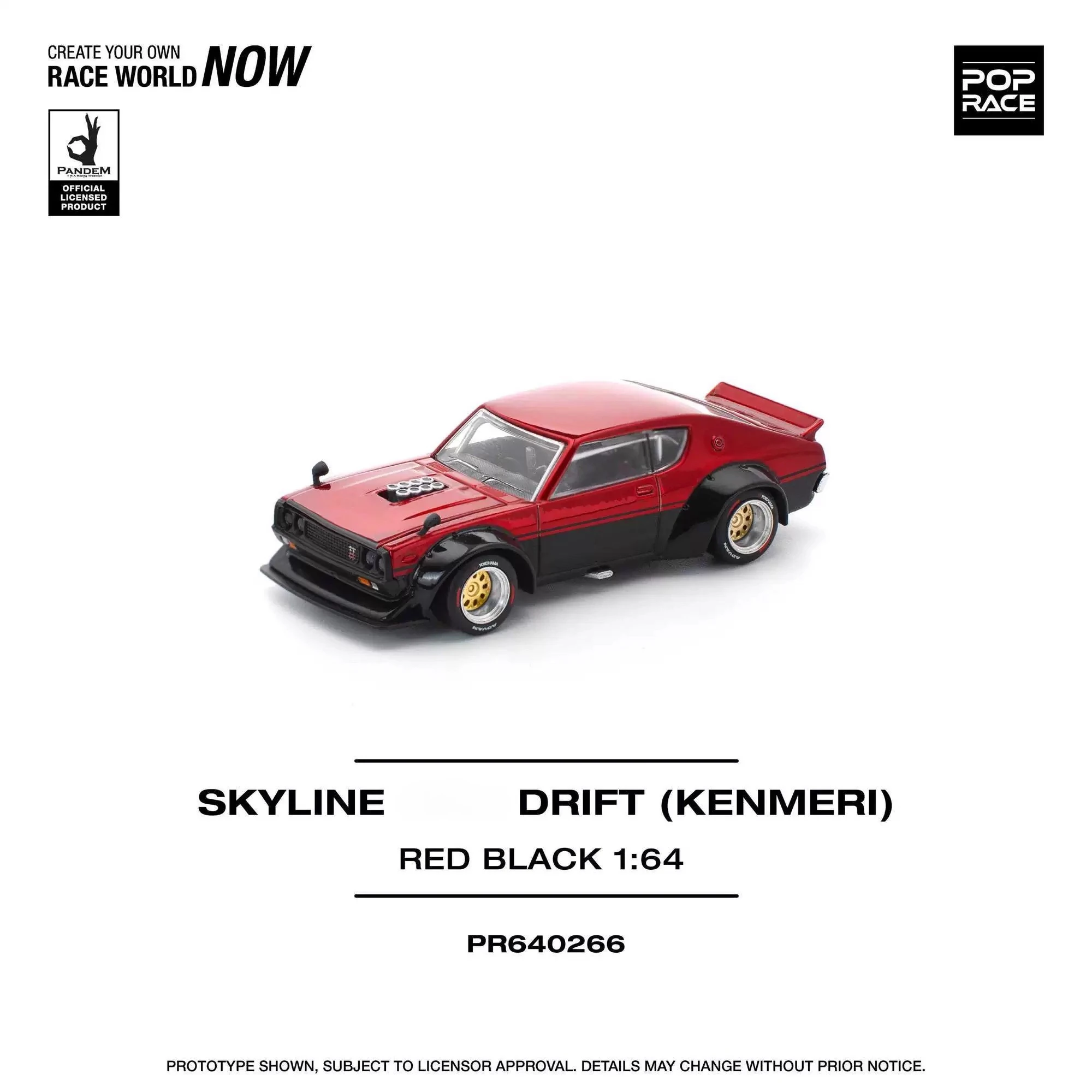 Литая под давлением модель автомобиля Pop Race 1:64 KPGC110 Kenmeri V8 Drift BlackRed