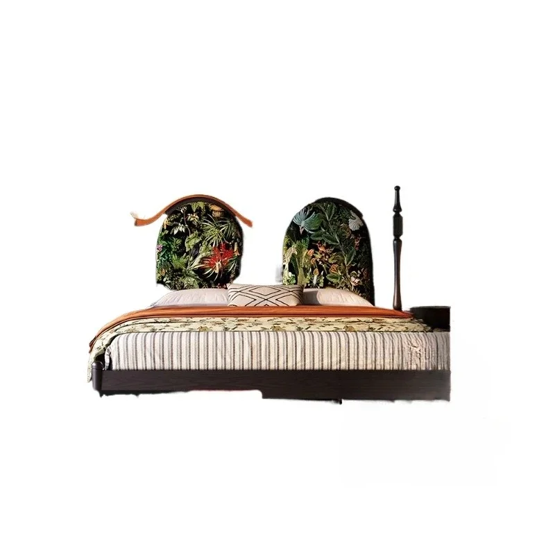 French solid wood bed retro black master bedroom 1.8m antique storage double