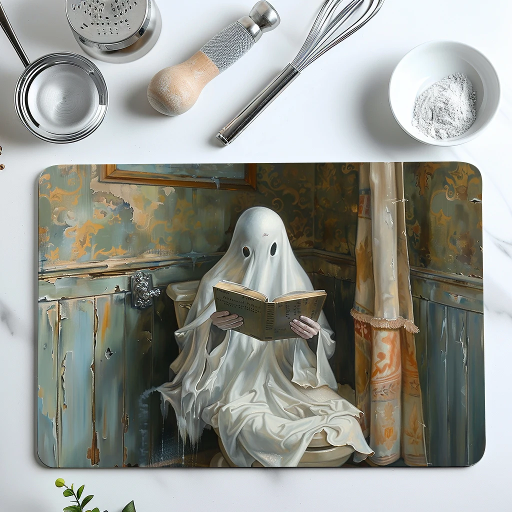 

Absorbent Anti-slip Coffee Dish Mats Halloween Ghost Kitchen Absorbent Draining Mat Drying Mat Quick Dry Bathroom Drain Pad