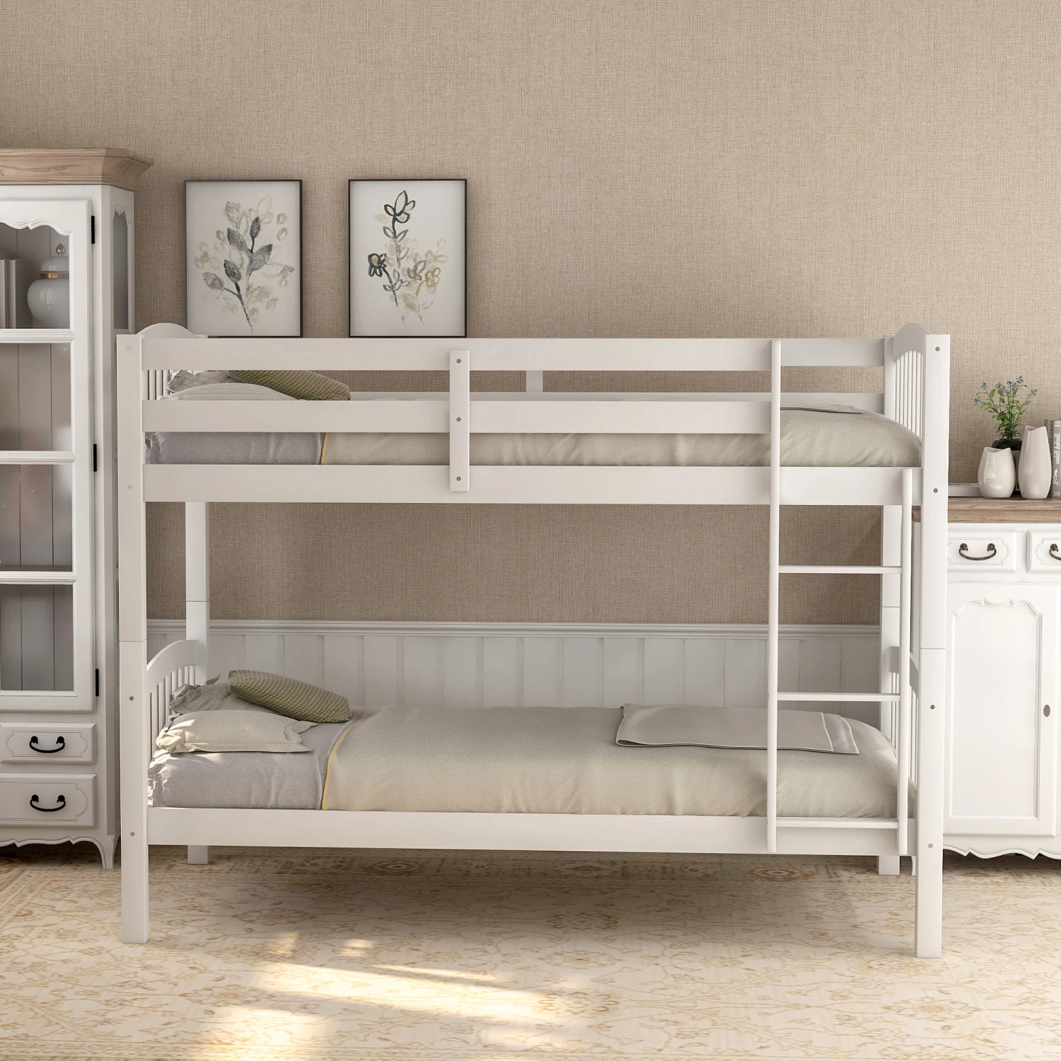 Twin Over Twin Bunk Bed with Ladder,White ( OLD SKU  LP000066AAK)