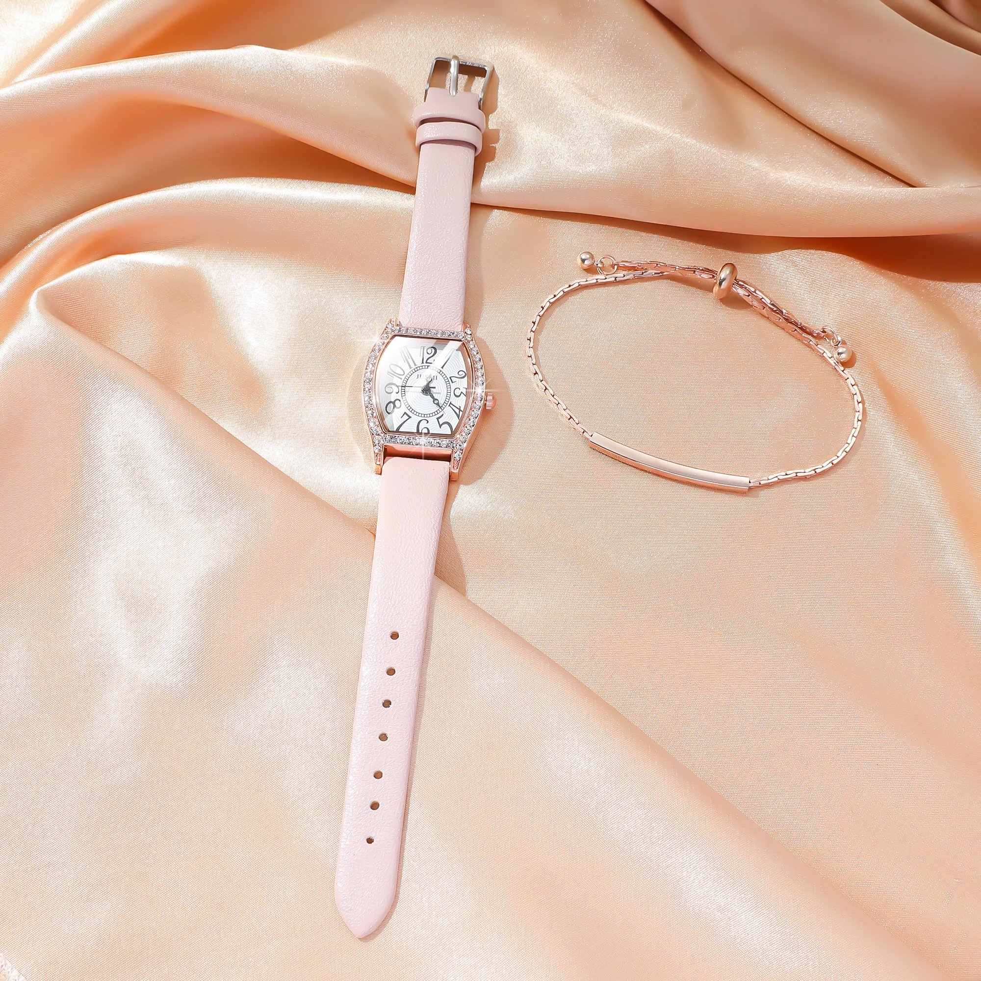 لا يوجد صندوق هدايا، مجموعة صغيرة مزاجه برميل النبيذ المياه الماس حزام الكوارتز الإناث ساعة كلمة واحدة سوار 2 قطعة #4