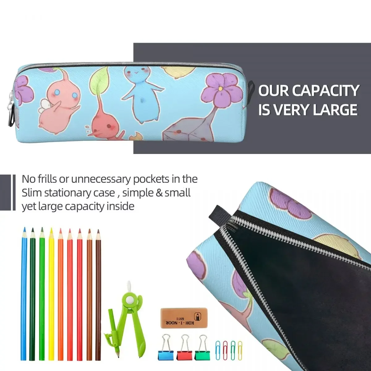 Pikmin Pattern Pencil Case Pen Box Bag Student Large Storage Students School Gifts Pencilcases