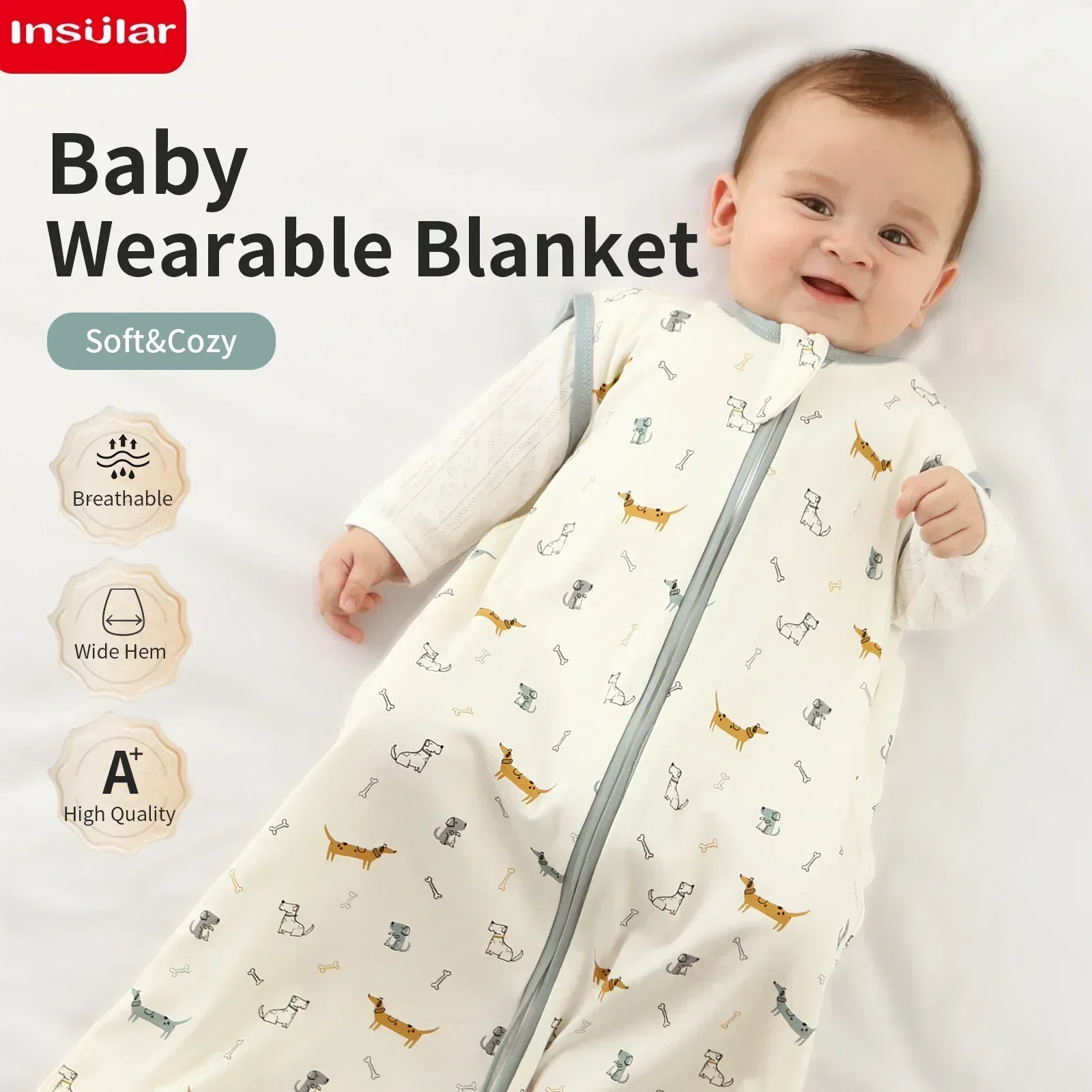 INSULAR Baby Sleeping Bag Summer Thin Baby Sleepsack Kids Sleepwear Anti-Kick Pajamas Skin-friendly Printed Pure Cotton 3-18 M