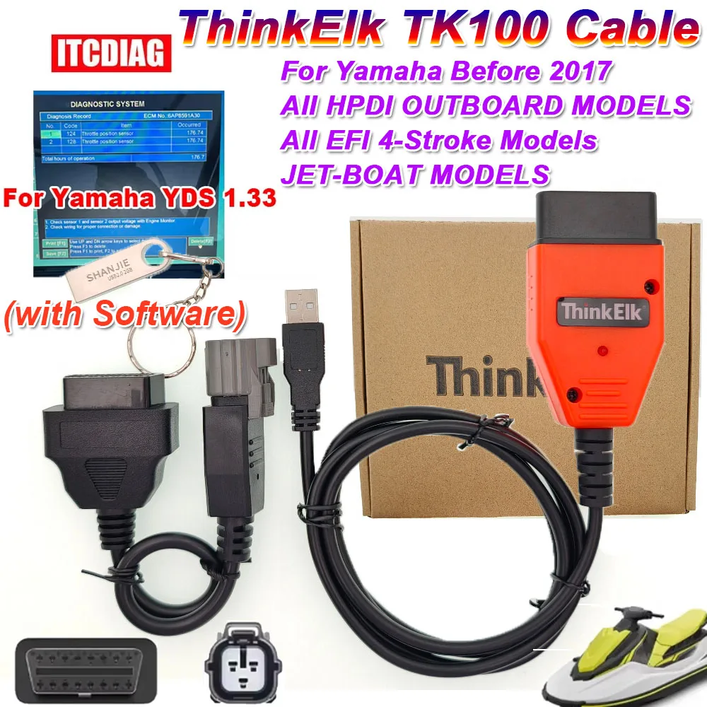 for Yamaha YDS 1.33 Boat ThinkElk TK100 Diagnostic Cable  for Yamaha Boat Marine HPDI Outboard WaveRunner Jet Boat EFI 4-Stroke