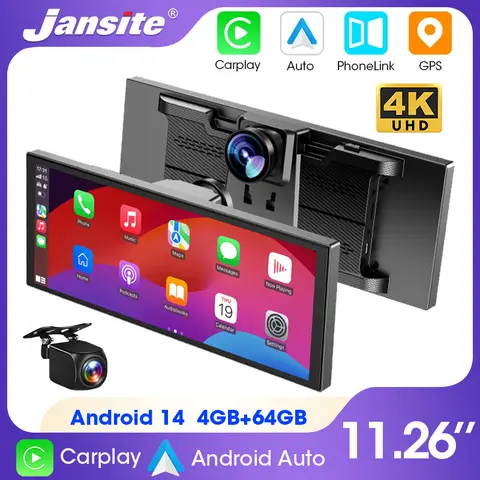 Jansite 11.26 inch 4G Android 14 4+64G Dashcam 8 Core Wireless CarPlay & Android Auto Split Screen Remote Monitoring Car DVR