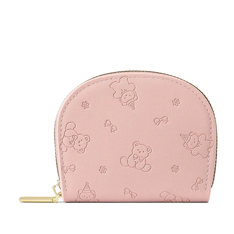 Estilo coreano em relevo concha moeda bolsa para estudantes bonito dos desenhos animados urso acordeão titular do cartão grande capacidade id organizador