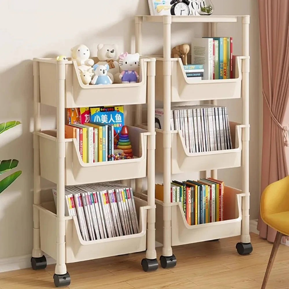 Multi-Tier Snacks Trolley Living Room Mobile Bookshelf with Wheels Bathroom Storage Shelf Kitchen Cabinet Plastic Cart Organizer