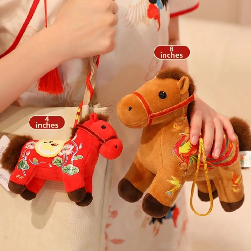 Creative Plush Horse Keychain Mascot Dolls Soft Stuffed Animal Keyring 12/20cm Fluffy Zodiac Pony Figurine Chinese New Year