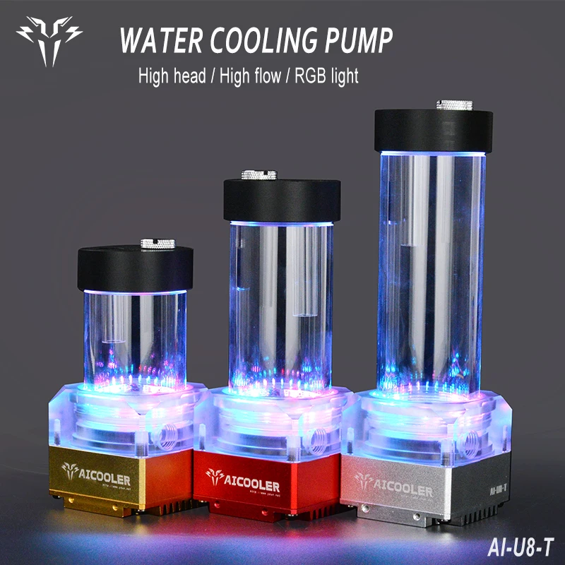 socooler PC Water Pump With Reservoir 65 100mm 130mm RGB Light High Power Flow Rate 1200L/H DC12V Aluminum Alloy+Acrylic+POM DIY