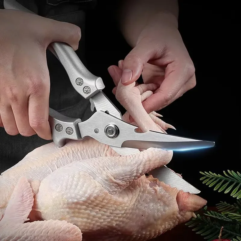 مقص مطبخ من الفولاذ المقاوم للصدأ مقص عظم الدجاج مقبض بلاستيكي مقص متعدد الوظائف مطبخ منزلي مثالي #2