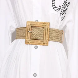 Frauen Strand Böhmen elastischen Gürtel Gürtel quadratische Schnalle geflochten Sommerkleid Frauen koreanische Mode Riemen