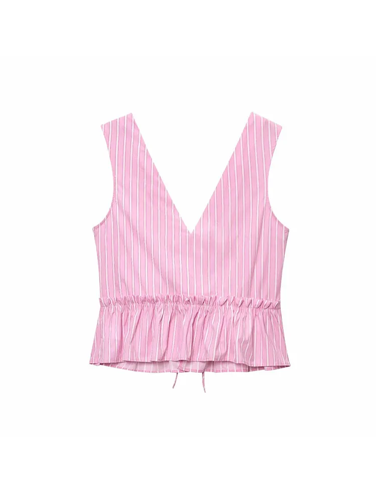 2025 نساء موضة 2 قطعة مجموعة مخطط القوس الدانتيل يصل الخامس الرقبة سترة و Vintage عالية مرونة الخصر السراويل الإناث شيك مجموعة تي شيرتات قصيرة للأطفال #3