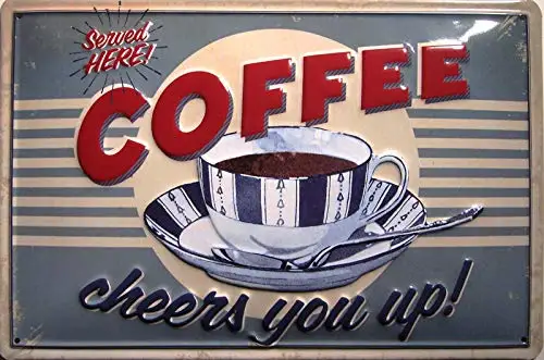 Coffee Coffee Cheers You Up Theme Metal Tin Sign 8x12 Inch Home Kitchen Travel Decor Retro Tin Sign