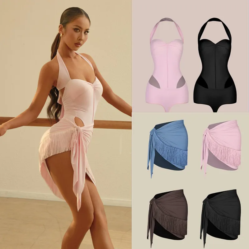 

Latin salsa dress Samba tango blouse latin top bodysuit pink black Latin dance practice training clothing25008