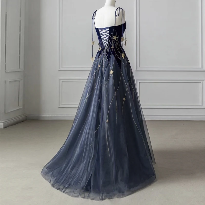 Navy Blue Pettiskirt Senior Banquet Wedding Annual Meeting Art Exam Host Catwalk Wedding Dress Evening Dress